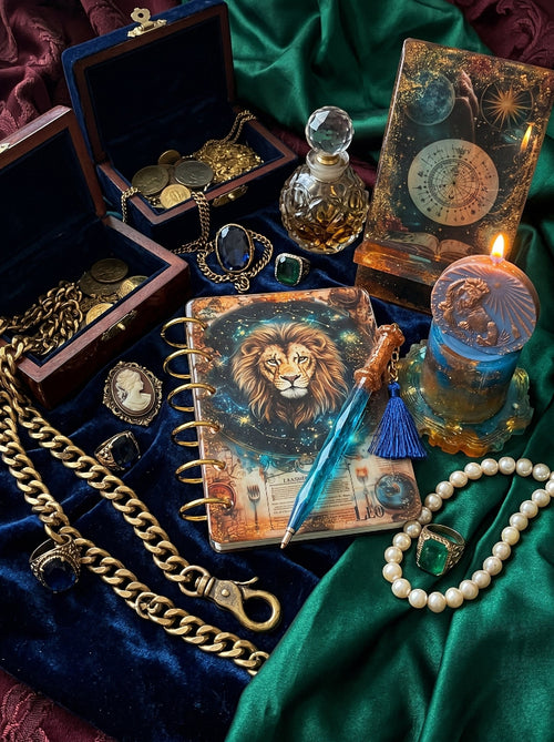 Heart of the Lion – Epoxy Resin Journal and Phone Stand, Leo-inspired desk decor
