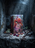 "Catharsis" handcrafted beeswax candle on Pompeian Red resin stand